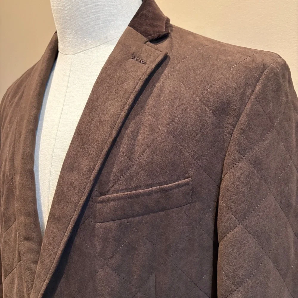 Ralph Lauren Quilted Blazer 42L Brown Diamond Quilt Paisley Lined Elbow Patch